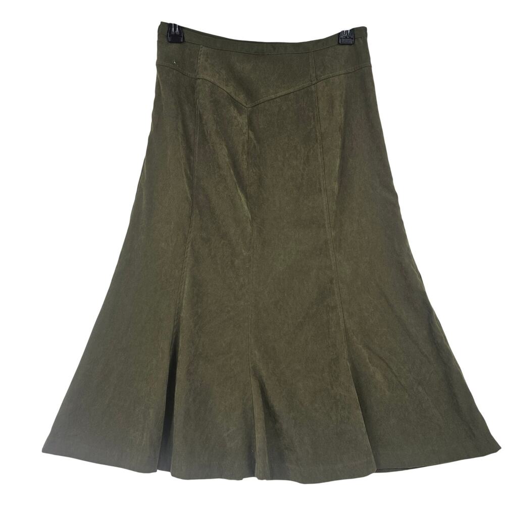 NorthStyle Faux-Suede Boot Olive Green Midi Skirt Soft & Drapey Women's 12 3732